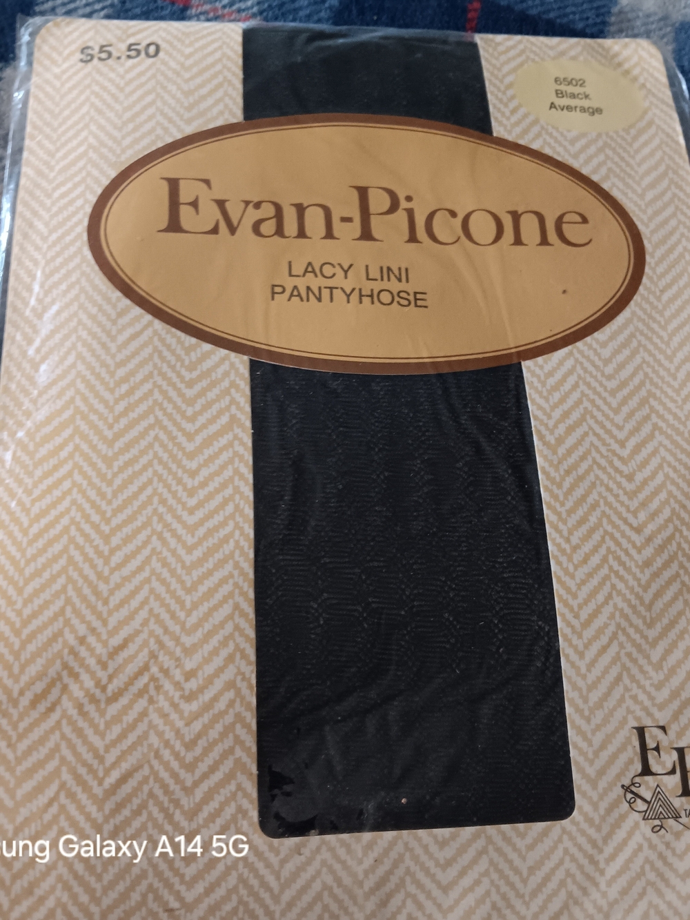 Evan Picone Black Lacy Lini Pantyhose Medium Vintage